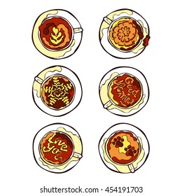 Coffee cup. Set. Latte and cappuccino. Isolated vector objects on white background.