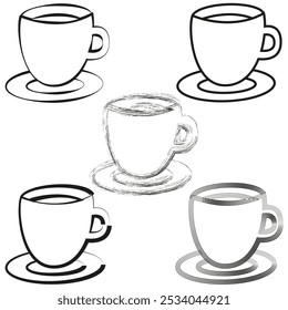 Juego de taza de café. Ilustración de arte de línea. Tazas blancas y negras. Iconos de Vector.