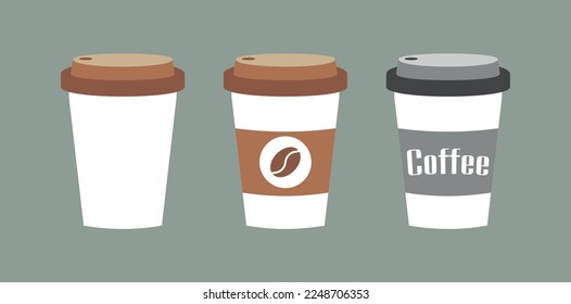 Coffee cup set. Coffee mugs in flat style on gray background. Vector illustration