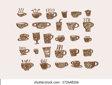 Coffee cup set or Tea cup icon collection design