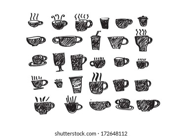 Coffee cup set or Tea cup icon collection design