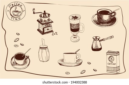 Coffee cup set. Tea cup. Vector icon collection.
