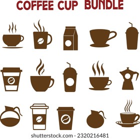 Coffee cup Set, Set of vector cups with coffee, Coffee cup logo, Coffee Monogram collection, vector outline illustration and silhouette collection