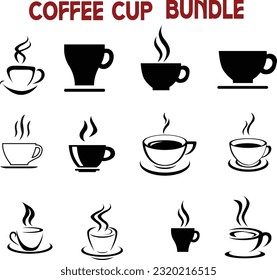 Coffee cup Set, Set of vector cups with coffee, Coffee cup logo, Coffee Monogram collection, vector outline illustration and silhouette collection