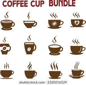 Coffee cup Set, Set of vector cups with coffee, Coffee cup logo, Coffee Monogram collection, vector outline illustration and silhouette collection