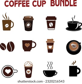 Coffee cup Set, Set of vector cups with coffee, Coffee cup logo, Coffee Monogram collection, vector outline illustration and silhouette collection