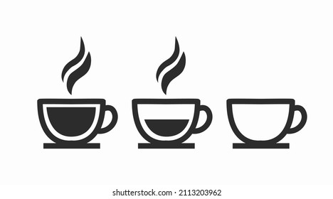 Coffee Cup Set. Vector isolated black and white flat editable illustration