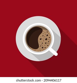coffee cup with shadow in flat style on red background, vector