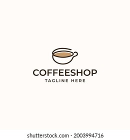 Coffee Cup Coffee Shop Monoline Logo Concept Isolated in White Background