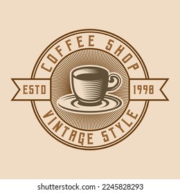 Coffee Cup Coffee Shop Vintage Logo Template Badge Label Illustration Vector Design