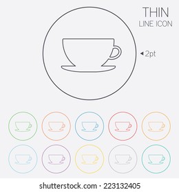 Coffee cup sign icon. Coffee button. Thin line circle web icons with outline. Vector