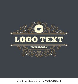 Coffee cup sign icon. Coffee button. Flourishes calligraphic ornament. Vector