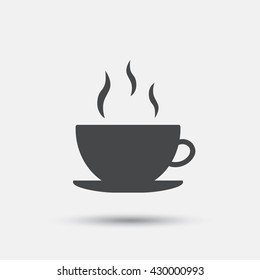 Coffee cup sign icon. Hot coffee button. Flat coffee web icon on white background. Vector