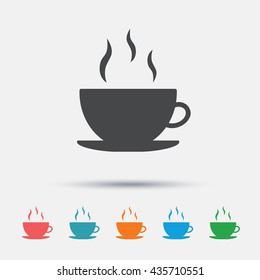 Coffee cup sign icon. Hot coffee button. Graphic element on white background. Colour clean flat coffee icons. Vector