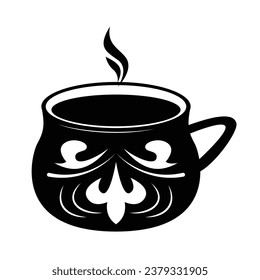 coffee cup silhouette. black and white colors. Hand Drawn coffee cup isolated on white background. cartoon vector illustration. Black silhouette cup of coffee. Tea cup silhouette.