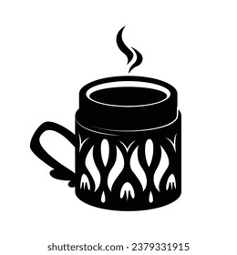 coffee cup silhouette. black and white colors. Hand Drawn coffee cup isolated on white background. cartoon vector illustration. Black silhouette cup of coffee. Tea cup silhouette.