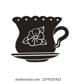 coffee cup silhouette. black and white colors. Hand Drawn coffee cup isolated on white background. cartoon vector illustration. Black silhouette cup of coffee. Tea cup silhouette.