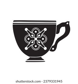 coffee cup silhouette. black and white colors. Hand Drawn coffee cup isolated on white background. cartoon vector illustration. Black silhouette cup of coffee. Tea cup silhouette.