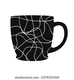 coffee cup silhouette. black and white colors. Hand Drawn coffee cup isolated on white background. cartoon vector illustration. Black silhouette cup of coffee. Tea cup silhouette.