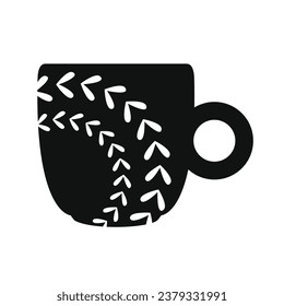 coffee cup silhouette. black and white colors. Hand Drawn coffee cup isolated on white background. cartoon vector illustration. Black silhouette cup of coffee. Tea cup silhouette.