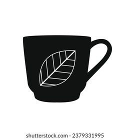 coffee cup silhouette. black and white colors. Hand Drawn coffee cup isolated on white background. cartoon vector illustration. Black silhouette cup of coffee. Tea cup silhouette.