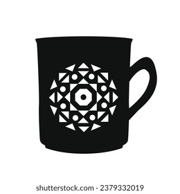 coffee cup silhouette. black and white colors. Hand Drawn coffee cup isolated on white background. cartoon vector illustration. Black silhouette cup of coffee. Tea cup silhouette.
