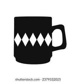 coffee cup silhouette. black and white colors. Hand Drawn coffee cup isolated on white background. cartoon vector illustration. Black silhouette cup of coffee. Tea cup silhouette.