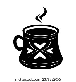 coffee cup silhouette. black and white colors. Hand Drawn coffee cup isolated on white background. cartoon vector illustration. Black silhouette cup of coffee. Tea cup silhouette.