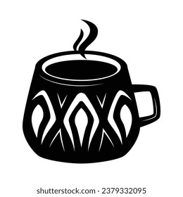 coffee cup silhouette. black and white colors. Hand Drawn coffee cup isolated on white background. cartoon vector illustration. Black silhouette cup of coffee. Tea cup silhouette.