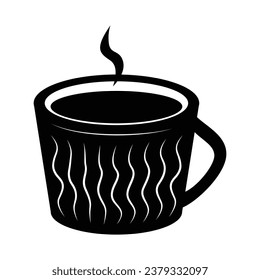 coffee cup silhouette. black and white colors. Hand Drawn coffee cup isolated on white background. cartoon vector illustration. Black silhouette cup of coffee. Tea cup silhouette.