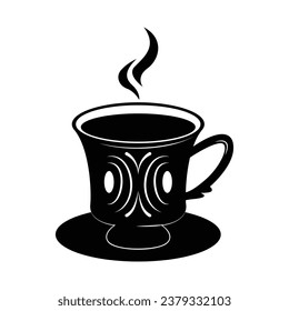 coffee cup silhouette. black and white colors. Hand Drawn coffee cup isolated on white background. cartoon vector illustration. Black silhouette cup of coffee. Tea cup silhouette.