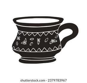 coffee cup silhouette. black and white colors. Hand Drawn coffee cup isolated on white background. cartoon vector illustration. Black silhouette cup of coffee. Tea cup silhouette.