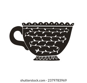 coffee cup silhouette. black and white colors. Hand Drawn coffee cup isolated on white background. cartoon vector illustration. Black silhouette cup of coffee. Tea cup silhouette.