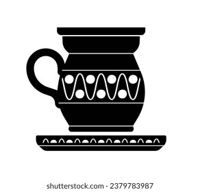 coffee cup silhouette. black and white colors. Hand Drawn coffee cup isolated on white background. cartoon vector illustration. Black silhouette cup of coffee. Tea cup silhouette.