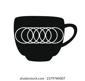 coffee cup silhouette. black and white colors. Hand Drawn coffee cup isolated on white background. cartoon vector illustration. Black silhouette cup of coffee. Tea cup silhouette.