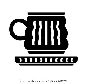 coffee cup silhouette. black and white colors. Hand Drawn coffee cup isolated on white background. cartoon vector illustration. Black silhouette cup of coffee. Tea cup silhouette.