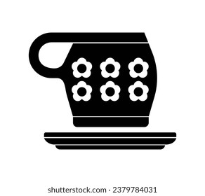 coffee cup silhouette. black and white colors. Hand Drawn coffee cup isolated on white background. cartoon vector illustration. Black silhouette cup of coffee. Tea cup silhouette.