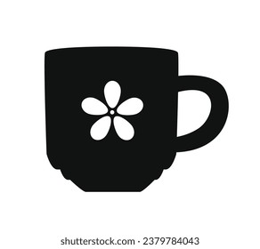 coffee cup silhouette. black and white colors. Hand Drawn coffee cup isolated on white background. cartoon vector illustration. Black silhouette cup of coffee. Tea cup silhouette.