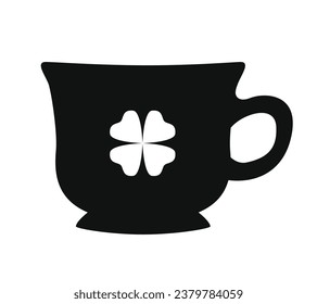 coffee cup silhouette. black and white colors. Hand Drawn coffee cup isolated on white background. cartoon vector illustration. Black silhouette cup of coffee. Tea cup silhouette.