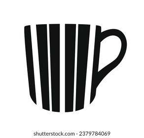 coffee cup silhouette. black and white colors. Hand Drawn coffee cup isolated on white background. cartoon vector illustration. Black silhouette cup of coffee. Tea cup silhouette.