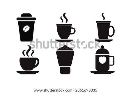 Coffee cup silhouette bundle, Coffee and tea cup silhouette, coffee cup icon set
