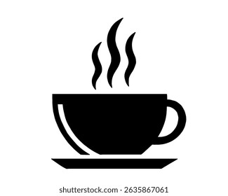Coffee cup silhouette, hot coffee, black and white image, simple logo, icon isolated on white background
