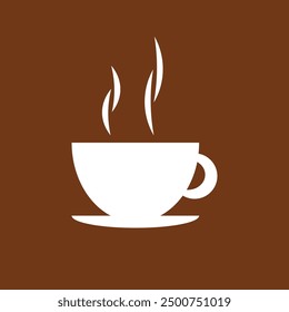 Coffee Cup Silhouette. Hot Coffee Cup Icon. Coffee Cup with dark brown background. Vector EPS 10.