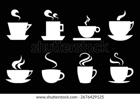 Coffee cup silhouette icon set isolated on black background