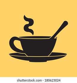 Coffee cup silhouette, isolated on color background.