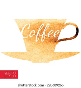 Coffee cup silhouette. Splashes and traces of coffee on white background. Vector illustration