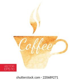 Coffee cup silhouette. Splashes and traces of coffee on white background. Vector illustration