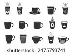 Coffee cup silhouette, Coffee and tea cups silhouette, Teacup silhouette, Ceramic cups silhouette, Tea and coffee cup icon set