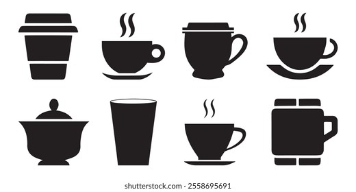 Coffee cup silhouette, Coffee and tea cups silhouette, Tea and coffee cup icon vector.