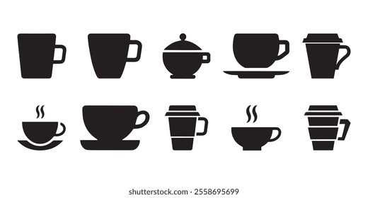 Coffee cup silhouette, Coffee and tea cups silhouette, Tea and coffee cup icon vector.